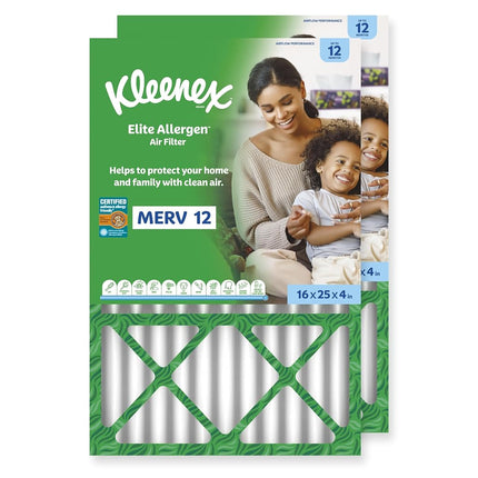 Filtro de aire Kleenex Elite para alérgenos 16x25x4 pulgadas - Clasificación MERV 12 (Paquete de 2)