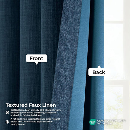 HPD Half Price Drapes Faux Linen Textured Room Darkening Curtains for Bedroom 120 Inches Long (1 Panel), 100W X 120L Extra Wide Curtains for Living Room Home Decor, Indigo