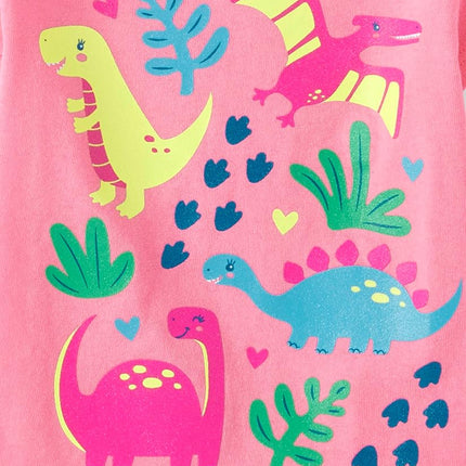 The Children's Place Baby Girls' and Toddler Assorted Everyday Short Sleeve Graphic T-Shirts,multipacks, Purple Dinos/Pink Dinos/Love 3-Pack, 12-18 Months