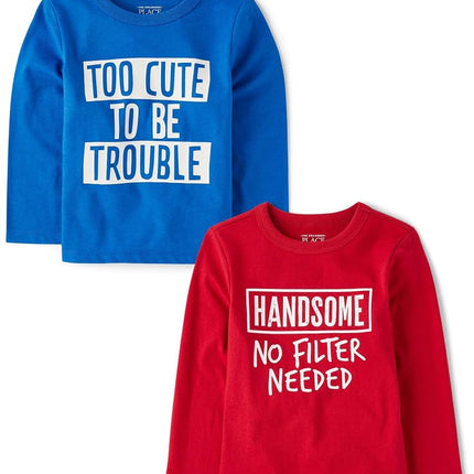 The Children's Place Baby Boys' and Toddler Assorted Everyday Long Sleeve Graphic T-Shirts,multipacks, Handsome/Too Cute, 3T