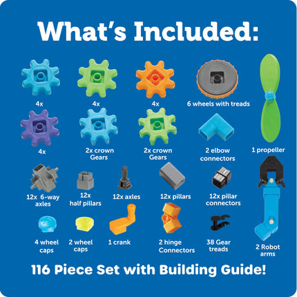 Learning Resources Gears! Gears! Gears! Robots in Motion, Ages 5+, STEM Robot Building Toy, 116-Piece Set, Moving Construction Kit