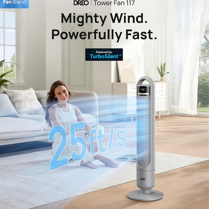Ventilador de torre Dreo para dormitorio, ventilador oscilante de 90°, ventilador de pie con 3 modos, 4 velocidades, temporizador de 8 horas, ventiladores de refrigeración para el hogar, sala de estar, oficina, gris, TF117