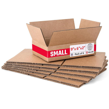 Paclord 6 Pack Small Cardboard Boxes 9" x 6" x 2" (L x W x H) - USA Made Packaging Boxes for Moving House Shipping Storage - USPS, UPS, FedEx Approved