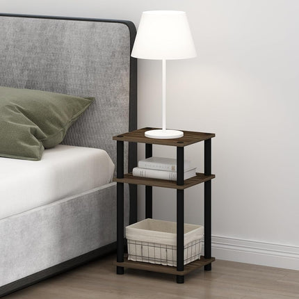 Furinno JUST Night Stand Set of 2, 3-Tier Turn-N-Tube Nightstand, Toolless Bedside Tables, End Table, Side Table with Open Storage for Bedroom, Living Room, Columbia Walnut