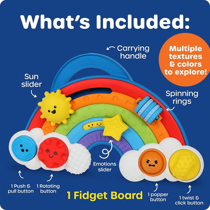 Learning Resources Rainbow Busy Board, Ages 18 Months+, Toddler Sensory Toy, Fine Motor Skills & Emotional Awareness, Travel-Friendly Play Board, Gifts for Kids