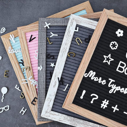 Double Sided Felt Letter Board With Rustic Wood Frame 10x10 Inch - 725 Pre-Cut & Sorted Letters, Cursive Style, Big Letters, Organizer, Stand, Tabletop Display