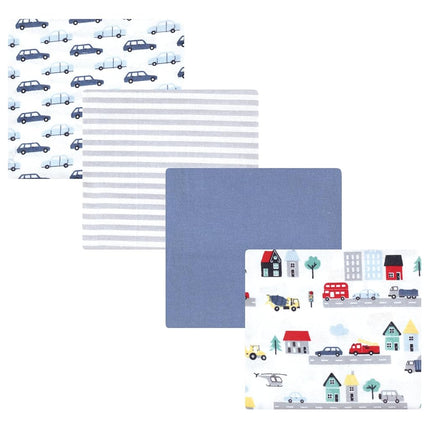 Hudson Baby Unisex Baby Cotton Rich Flannel Receiving Blankets 4-Pack, City Life, One Size