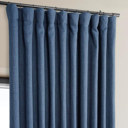 HPD Half Price Drapes Faux Linen Textured Room Darkening Curtains for Bedroom 96 Inches Long (1 Panel), 100W X 96L Extra Wide Curtains for Living Room Home Decor, Denim