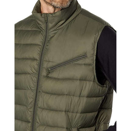 Cole Haan Men's Quilted Puffer Vest with Chest Zip Pocket, Army Green, M
