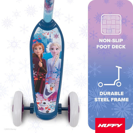 Huffy Frozen 2 Preschool Scooter, Elsa & Anna Graphics, Handlebar Bin, Three Wheels & Streamers