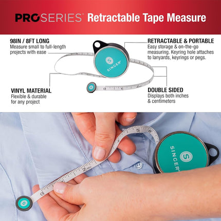 Singer Pro Series Retractable Pocket Tape Measure-96-inch, Metal Plastic, Teal, 2.5 m
