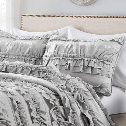 Lush Decor Lush Décor Belle 3 Piece Ruffled Light Gray-Full/Queen Quilt Set, Cotton