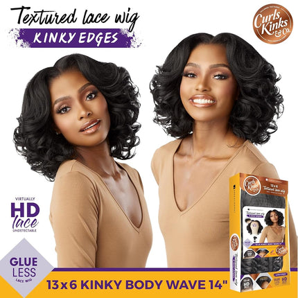 CKCO Kinky Edge Body Wave 14 Inch Lace Wigs - Sensationnel 13x6 Lace Wigs - Glueless Synthetic Wig - DarkBrown