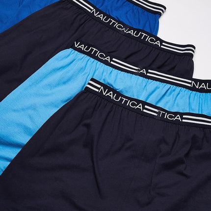 Nautica Men's Classic Cotton Loose Knit Boxer Shorts, Peacoat/Aero Blue/Sea Cobalt-4 Pack, Medium