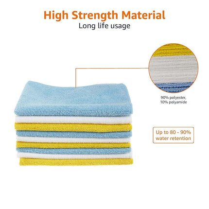 Amazon Basics Microfibre Cleaning Cloth, Pack of 24, Multi Colored, Blue, Orange & White, 40.5 cm x 30.5 cm