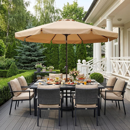 ABCCANOPY 9ft Scalloped Patio Umbrella, Outdoor Table Umbrella with Tilt and Crank, Fiberglass Ribs Deck Umbrella for Patio, Pool, Garden, Picnic (Tan)