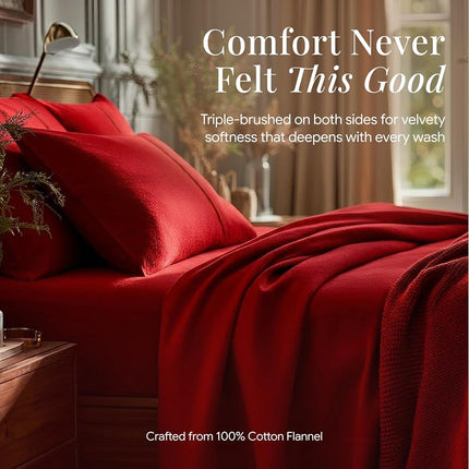 Tribeca Living FLSOEDSS Drap de lit en flanelle de luxe, poches profondes, très grand lit, rouge foncé