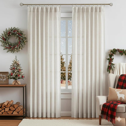 Vision Home Natural Pinch Pleated Semi Sheer Curtains Textured Linen Blended Light Filtering Window Curtains 95 inch for Living Room Bedroom Pinch Pleat Drapes with Hooks 2 Panels 42" Wx95 L