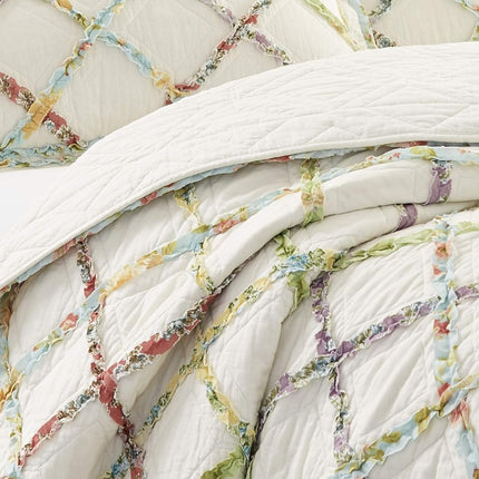 Laura Ashley Home Ruffle Garden Collection Quilt-100% Cotton, Ultra Soft, All Season Bedding, Reversible Stylish Coverlet, Twin, Cream (197783)