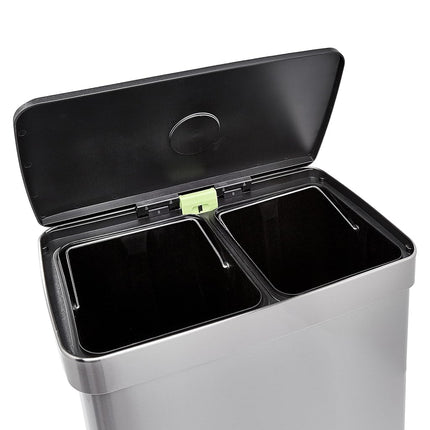 Amazon Basics Rectangular Dual Compartment Recycling Garbage Trash Can, Grey,Silver, 60 Liters