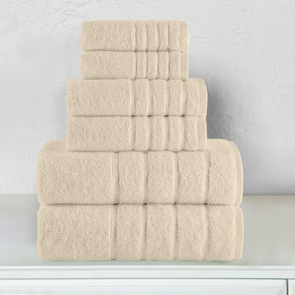 Elegant Comfort 4 Lines Viscose Stripe 6-Piece Premium Towel Set - 100% Turkish Cotton High Absorbent Luxury Bathroom Towels – Includes 2 Washcloths, 2 Hand Towels and 2 Bath Towels Set, Ivory