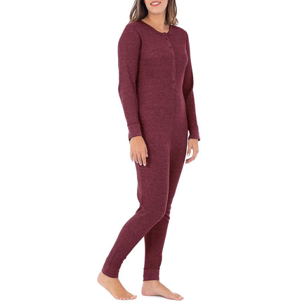 Traje térmico Union Suit de microgofrado prémium Fruit of the Loom para mujer, Merlot Heather, 4X