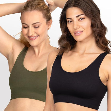 Fruit of The Loom Women's 360 Stretch Longline Sport, Comfortable Wireless Bras, Seamless Full-Coverage for a Natural Shape, Desert Dusk/Olive Night/Black, 3X-Large