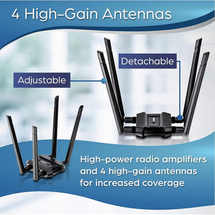 TRENDnet AC1900 High Power Dual Band Wireless USB Adapter, Extend Wi-Fi Coverage, High Gain Antennas, Stream 4K HD Video, USB 3.0 Type A, Windows/Mac OS Compatible, TEW-809UB
