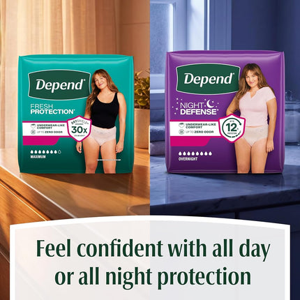 Depend Night Defense Adult Incontinence Underwear for Women, Disposable, Overnight, Large, Blush, 14 Count, Packaging May Vary