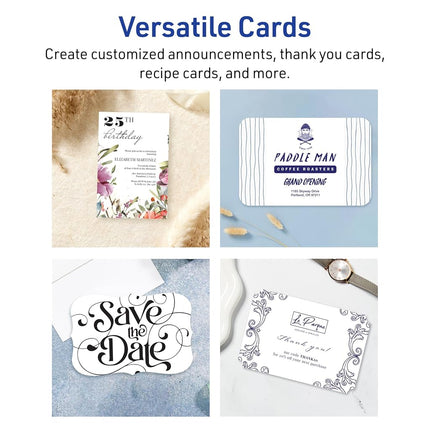 Avery Printable Rectangle Cards, Flourished Edges, Sure Feed Technology, 6" x 9", Matte White Cardstock, Print-to-the-Edge, Laser/Inkjet, 50 Total, Great for Postcards and Thank You Cards
