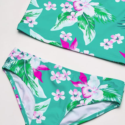 Kanu Surf Fille Maillot de bain 2 pièces tankini avec bande Melanie Beach Sport, Alania Floral Vert, 12