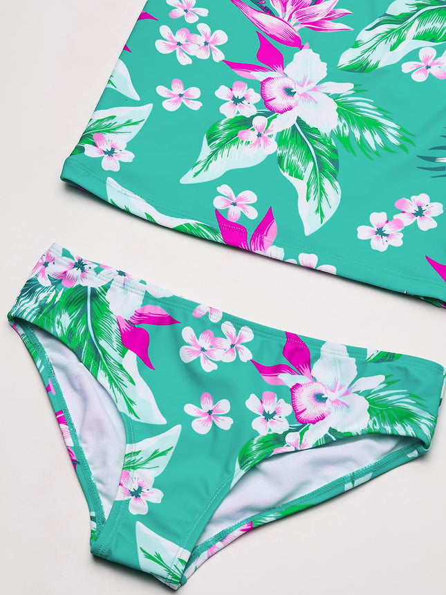 Kanu Surf Traje de Baño Tankini Melanie de 2 Piezas con Banda para Niñas, Alania Floral Verde, 12