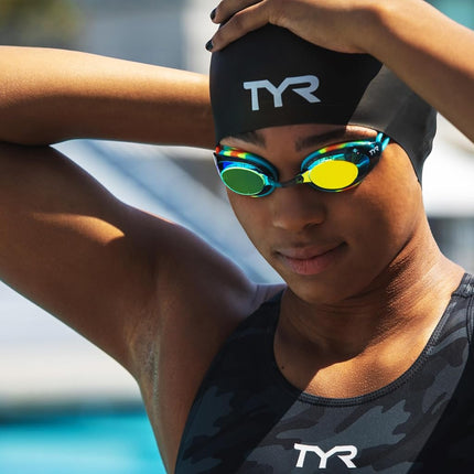 TYR Unisex Adult Blackhawk Racing Mirrored Low Profile Swimming Goggles - Gold/Metal Rainbow/Black, Medium