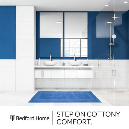 Bedford Home 100 Percent Cotton Reversible Long Bath Rug - Blue - 24x60