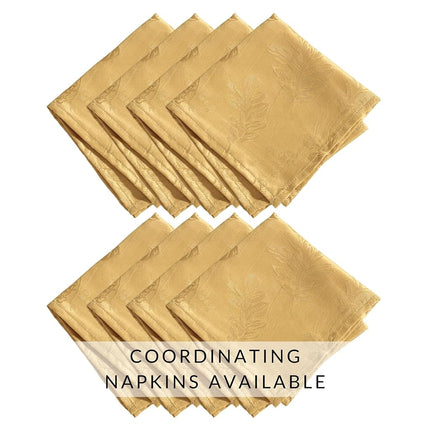 Elrene Home Fashions Elegant Woven Leaves Jacquard Damask Wrinkle Resistant Tablecloth, 60" x 84", Oval, Gold