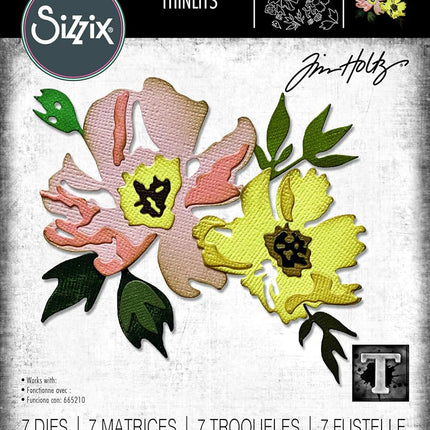 Sizzix Thinlits Die 665209 Brushstroke Flowers #1 by Tim Holtz 7 Pack, Multicolour, One Size