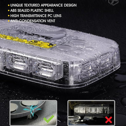 Xprite 12" Rooftop Strobe Light, High Bright LED Emergency Flashing Beacon Light w/Magnetic Mount for 12V-24V Construction Vehicles, Truck, Snow Plow, Postal Car (Amber White)