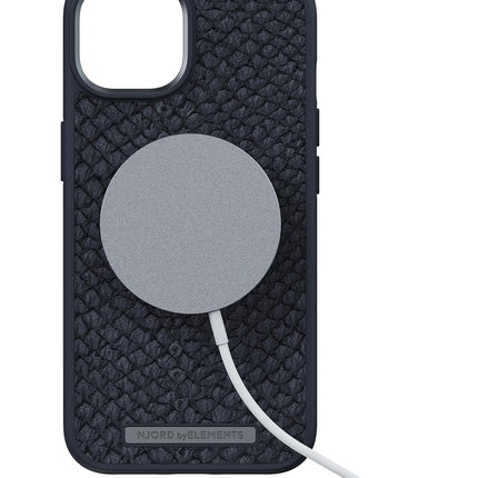 Njord Collections iPhone 14 Plus Case - Mobile Phone Case Made Salmon Leather - Reycled/Durable Material - 2 Metre Drop Protection - Suitable for Magsafe/Wireless Charging - Black