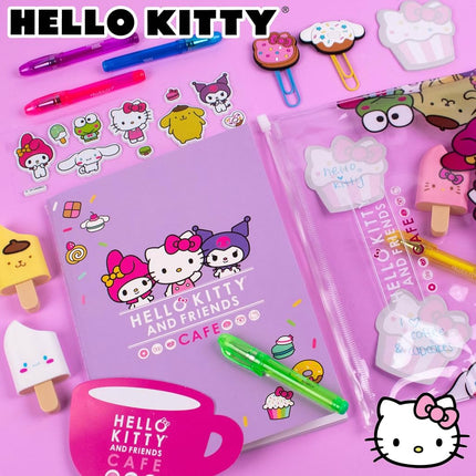 Hello Kitty 22-Piece Kawaii Stationery Set, Includes Notebook, Squishy Stickers, Pens, Cute School Supplies, Unisex, Ages 4+