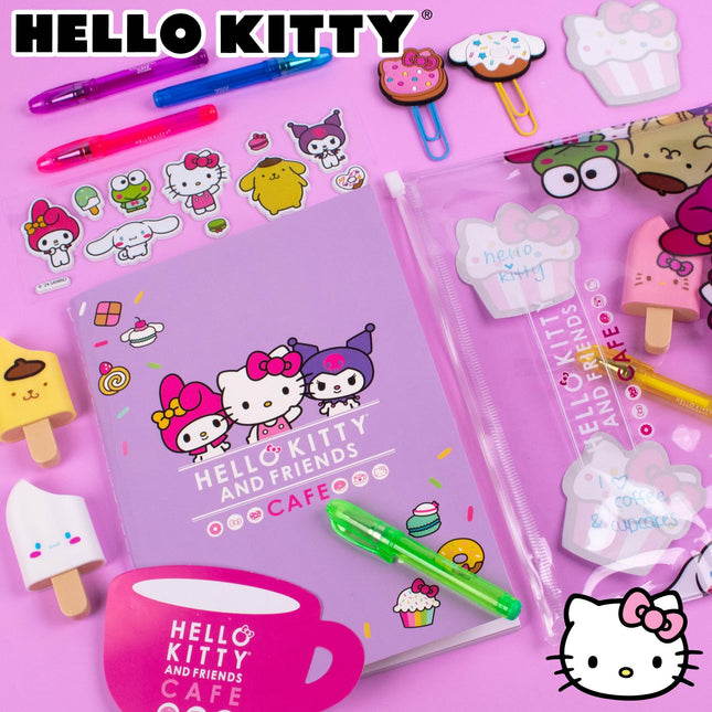 Kit de papeterie kawaii Hello Kitty de 22 pièces, comprend un carnet, des autocollants squishy, des stylos, de jolies fournitures scolaires, unisexe, à partir de 4 ans