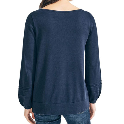 Suéter clásico de algodón suave con cuello barco Nautica para mujer, Azul marino, XS