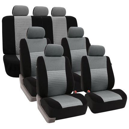 FH GROUP FH-FB060217 Three Row Trendy Elegance Car Seat Covers w. 7 Headrests, Airbag compatible and Split Bench, Gray/Black color- Fit Most Car, Truck, Suv, or Van