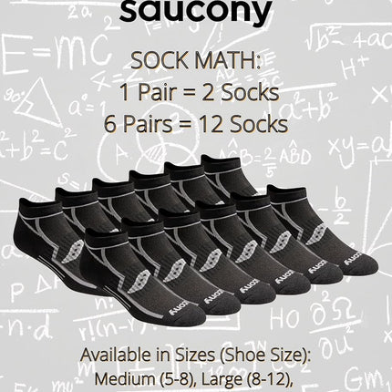 Saucony Mens Multi-pack Bolt Performance Comfort Fit No-show Socks, Black Assorted (6 Pairs), 15-17 Big