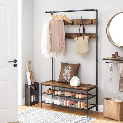 VASAGLE Coat Stand, Garment Rack with Shoe Rack, 100 x 32 x 177 cm