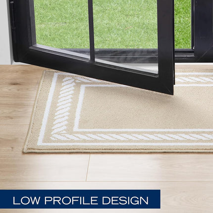 Nautica – Runner Rug 2 Piece Set | Indoor Runners for Hallways and Entry Rugs| Non-Skid Entry and Kitchen Door Mat| Machine Washable Carpet Rugs | 2'2" x 3'9" and 2'2" x 5' | Rope Border Beige