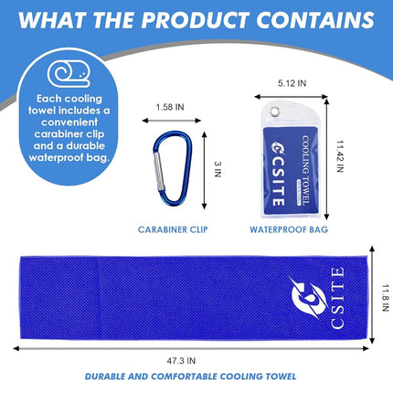 CSITE 10 Pack Cooling Towels (120x30cm) for Neck and Face, Ice Towel for Hot Weather, Soft Breathable Chilly Gym Towels, Microfiber Towel for Work Out, Yoga, Running, Camping & More Activities