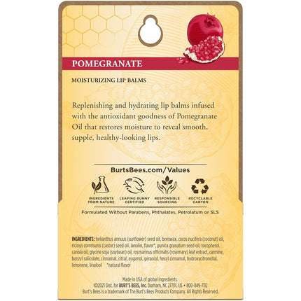 Burt's Bees 100% Natural Moisturizing Lip Balm, Pomegranate with Beeswax and Fruit Extracts - 2 Tubes
