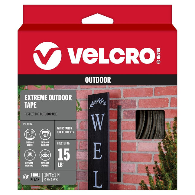 VELCRO Brand | Heavy Duty Extreme Outdoor Stick On Tape | Cut-to-Length Industrial Extra Strong Double Sided Hook & Loop Self Adhesive Tape Perfect for Home, Office, Garage Use | Black | 3m x 25mm