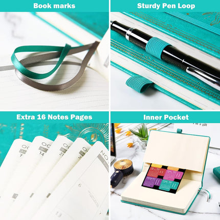 2026 Planner - 2026 Weekly Monthly Planner, January 2026 - December 2026, 5.75" x 8.25", Faux Leather Planner 2026 with Back Pocket & 40 Notes Pages - Turquoise Gold Foil