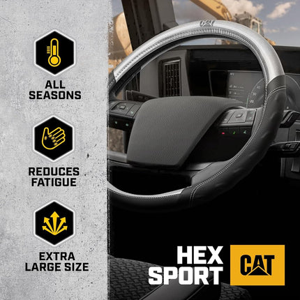 Funda de volante de cuero sintético gris/negro CAT® BigGrip, tamaño extragrande de 18 pulgadas, para vehículos recreativos y camioneros de plataforma, funda de volante para camiones de 18 ruedas